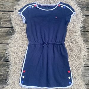 Tommy Hilfiger cap sleeve skater dress in Navy Blue with faux buttons size M8-10